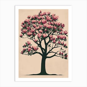 Magnolia Tree Colourful Illustration 2 Art Print