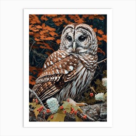 Barred Owl Relief Illustration 3 Art Print