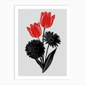 Black And Red Tulips Art Print