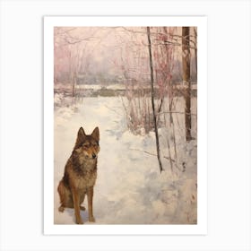 Vintage Winter Animal Painting Red Wolf 3 Art Print