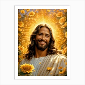 Jesus In Sunflowers Ai Art Print