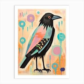 Pink Scandi Crow 2 Art Print