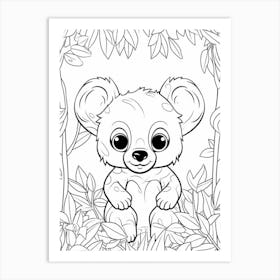 Line Art Jungle Animal Koala 2 Art Print