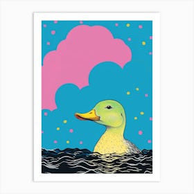 Blue Background Duckling Illustration Art Print