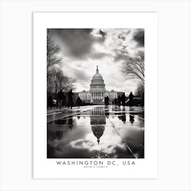 Poster Of Washington Dc, Usa, Black And White Analogue Photograph 1 Art Print