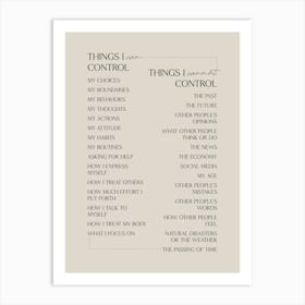 Things I Can Control Art Print