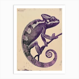 Purple Chameleon Panther Chameleon Block Print 2 Art Print