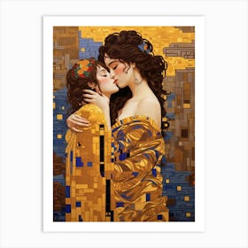 A pixel art version of Gustav Klimt's The Kiss 3 Art Print
