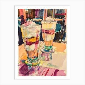 Retro Trifle In A Diner Line Scribble Illustration Art Print
