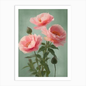 Pink Roses Flowers Acrylic Painting In Pastel Colours 1 Art Print