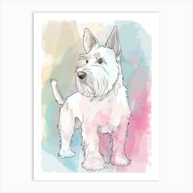 Scottish Terrier Dog Pastel Line Watercolour Illustration  4 Art Print