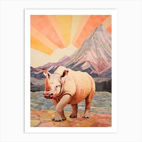 Patchwork Rhino In The Sunset 3 Art Print