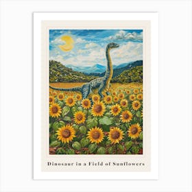 Dinosaur In A Field Of Sunflowers Painting 1 Poster Art Print