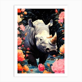 Rhino With Flowers Art Print