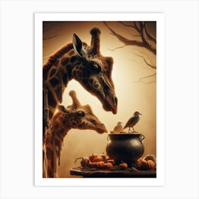 Giraffes And Birds Art Print