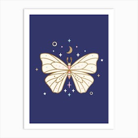 Butterfly On Dark Blue Art Print