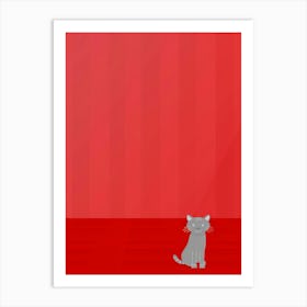 Cat On Red Background 3 Art Print