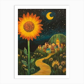 Sunflower At Night Poster