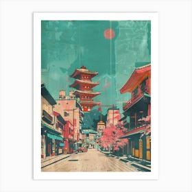 Kyoto Street Mid Century Modern Art Print
