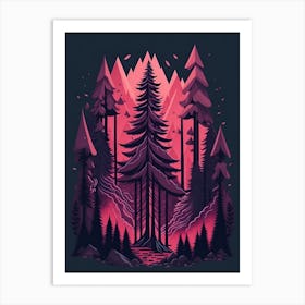 A Fantasy Forest At Night In Red Theme 50 Art Print