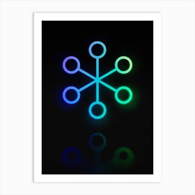 Neon Blue and Green Abstract Geometric Glyph on Black n.0300 Art Print