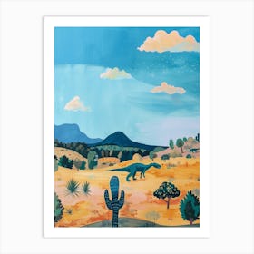 Dinosaur In The Desert With Clouds Art Print