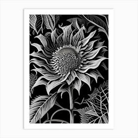 Sunflower Leaf Linocut 1 Art Print
