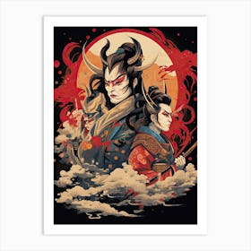 Samurai Noh And Kabuki Theater Style Illustration 2 Art Print