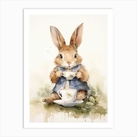 Bunny Drinking Tea Rabbit Prints Watercolour 2 Art Print