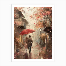 Couple Walking In The Rain 8 Art Print