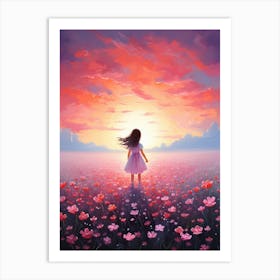 Little Girl In A Field Of Flowers Art Print