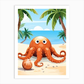 Coconut Octopus Kids Illustration 2 Art Print
