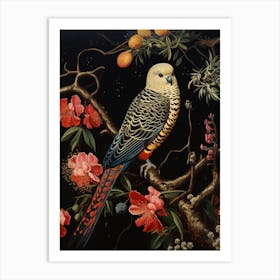 Dark And Moody Botanical Budgerigar 1 Art Print