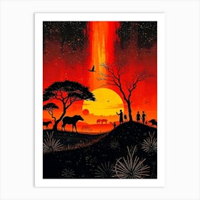 Sunset In Africa Illustration Affiche