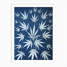 Hemp leaves blue cyanotype Art Print