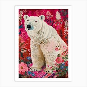 Floral Animal Painting Polar Bear 3 Art Print