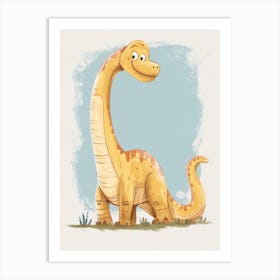 Cartoon Brachiosaurus Dinosaur Watercolour  4 Art Print