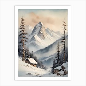 Vintage Muted Winter Mountain Landscape (19) Art Print