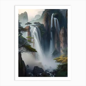 Huangshan Waterfall, China Realistic Photograph (2) Art Print