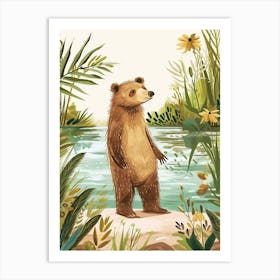 Sloth Bear Standing On A Riverbank Storybook Illustration 3 Art Print