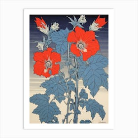 Kikyo Chinese Bellflower 4 Vintage Botanical Woodblock Art Print