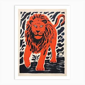 Lion, Woodblock Animal  Drawing 1 Art Print