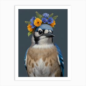 Blue Jay With A Flower Crown European Robin 1 Art Print