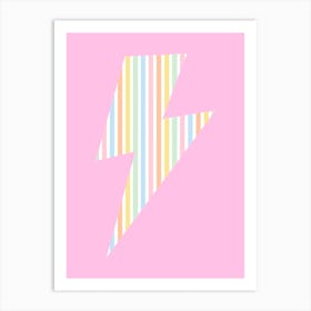 Lightning Bolt in Rainbow Stripes on Pink Art Print