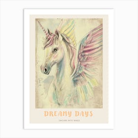 Storybook Style Unicorn With Wings Pastel 1 Poster Art Print