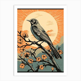 Vintage Bird Linocut Mockingbird 1 Art Print