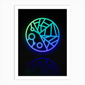 Neon Blue and Green Abstract Geometric Glyph on Black n.0477 Art Print