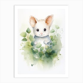 Light Watercolor Painting Of A Eucalyptus Loving Possum 1 Art Print