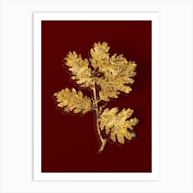 Vintage Hungarian Oak Botanical in Gold on Red Art Print