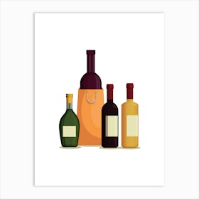 Wine Bottles Isolated On White Background Art Print